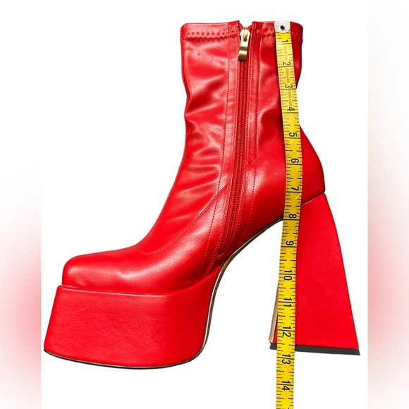 BVIENNIC RED Chunky square toe platform ankle GO-GO Boots w Heels EU42 - Picture 12 of 15